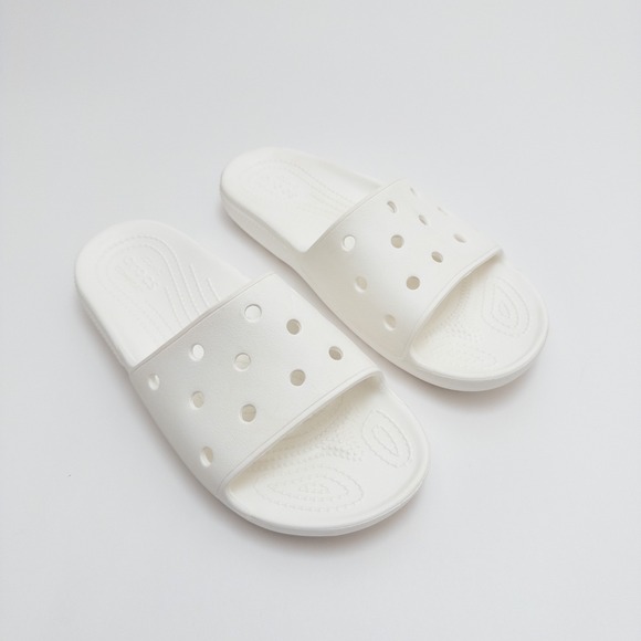 Crocs White Slide Sandals Men's 7 Women's 9 Unisex Comfort Slip On Pool Beach - Picture 4 of 16